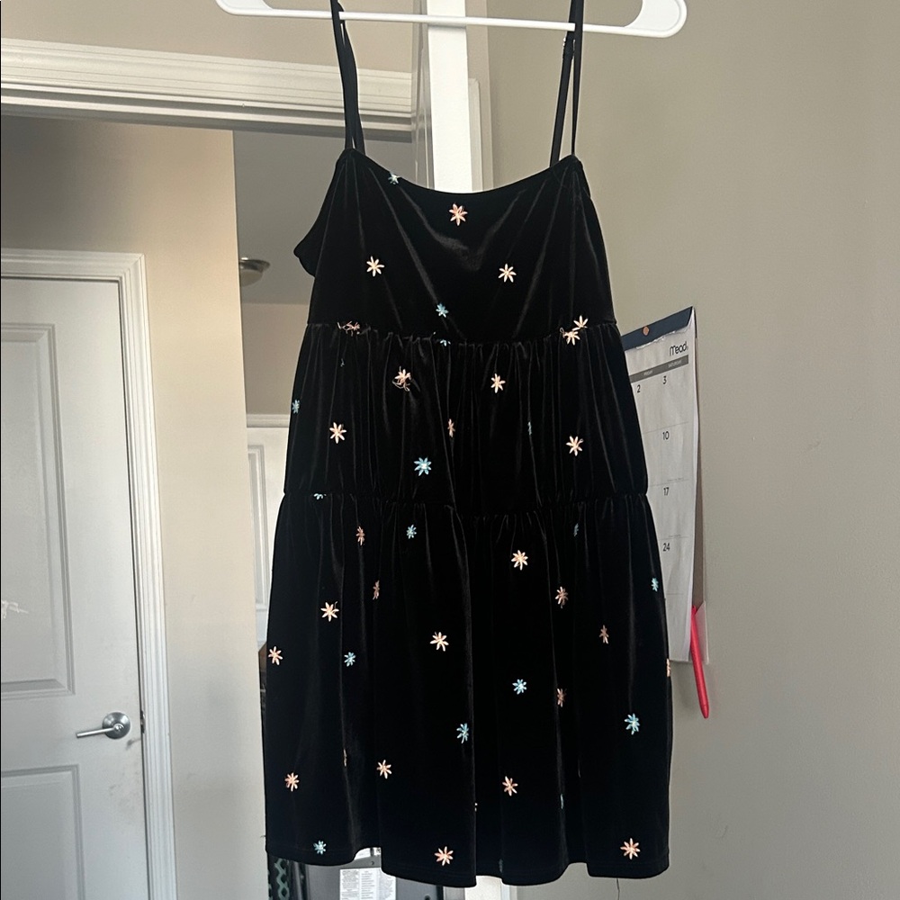 Forever 21 Black Velvet Kids Dress with Star Accents